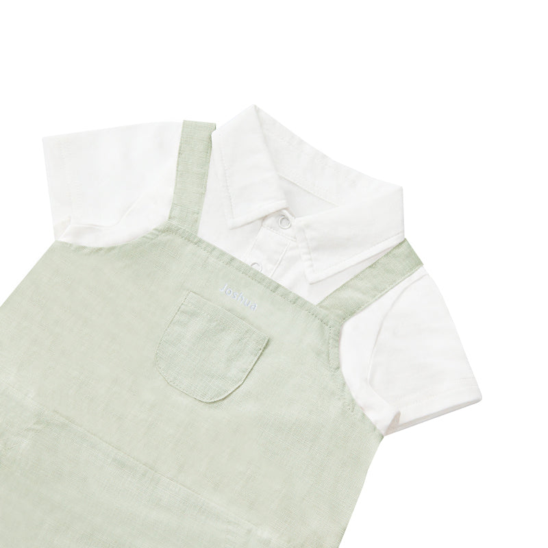 Papa & Mini - Baby Boy Overalls in Sage by Le Petit Society — image 3