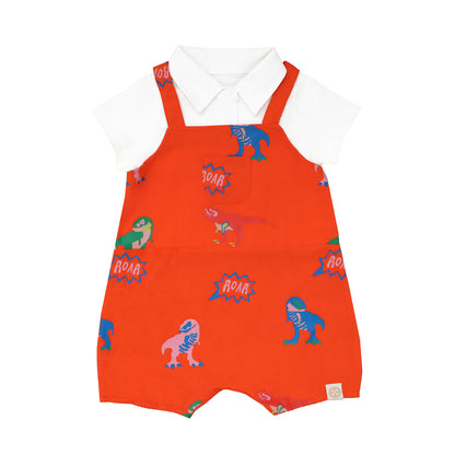 Baby Boy Shirt Overalls in T-Rex Print by Le Petit Society — image 4