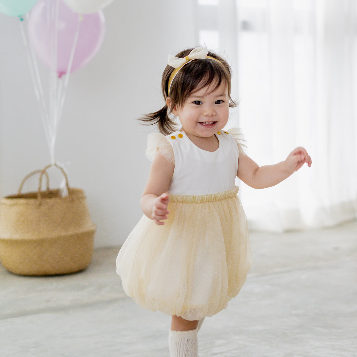 Flower Girl Series - Baby Bubble Dress in Champagne by Le Petit Society — image 5