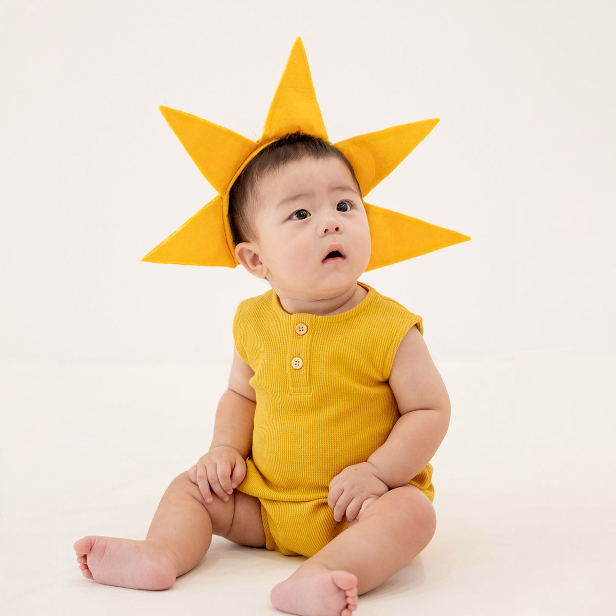 Baby Bubble Romper in Marigold Waffle Jersey by Le Petit Society — image 4