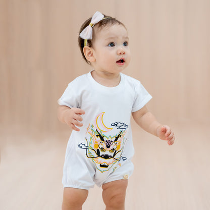 Dragon Streetwear - Baby Bubble Romper in White Dragon by Le Petit Society — image 3
