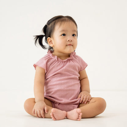 Baby Girl Bubble Romper in Plum Pointelle Cotton by Le Petit Society — image 2