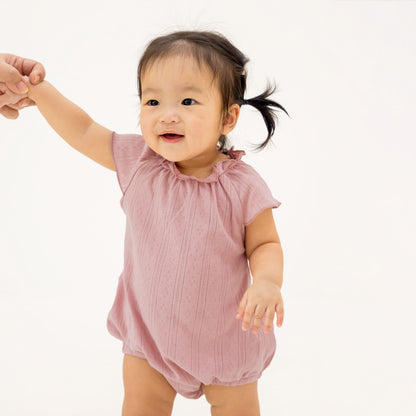Baby Girl Bubble Romper in Plum Pointelle Cotton by Le Petit Society — image 3