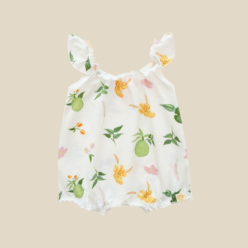 Heritage Series - Baby Girl Bubble Romper in Tropical Durian Print by Le Petit Society — image 6