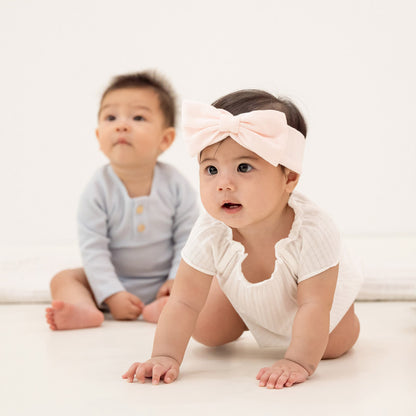 Baby Girl Bubble Romper in White Pointelle Cotton by Le Petit Society — image 3