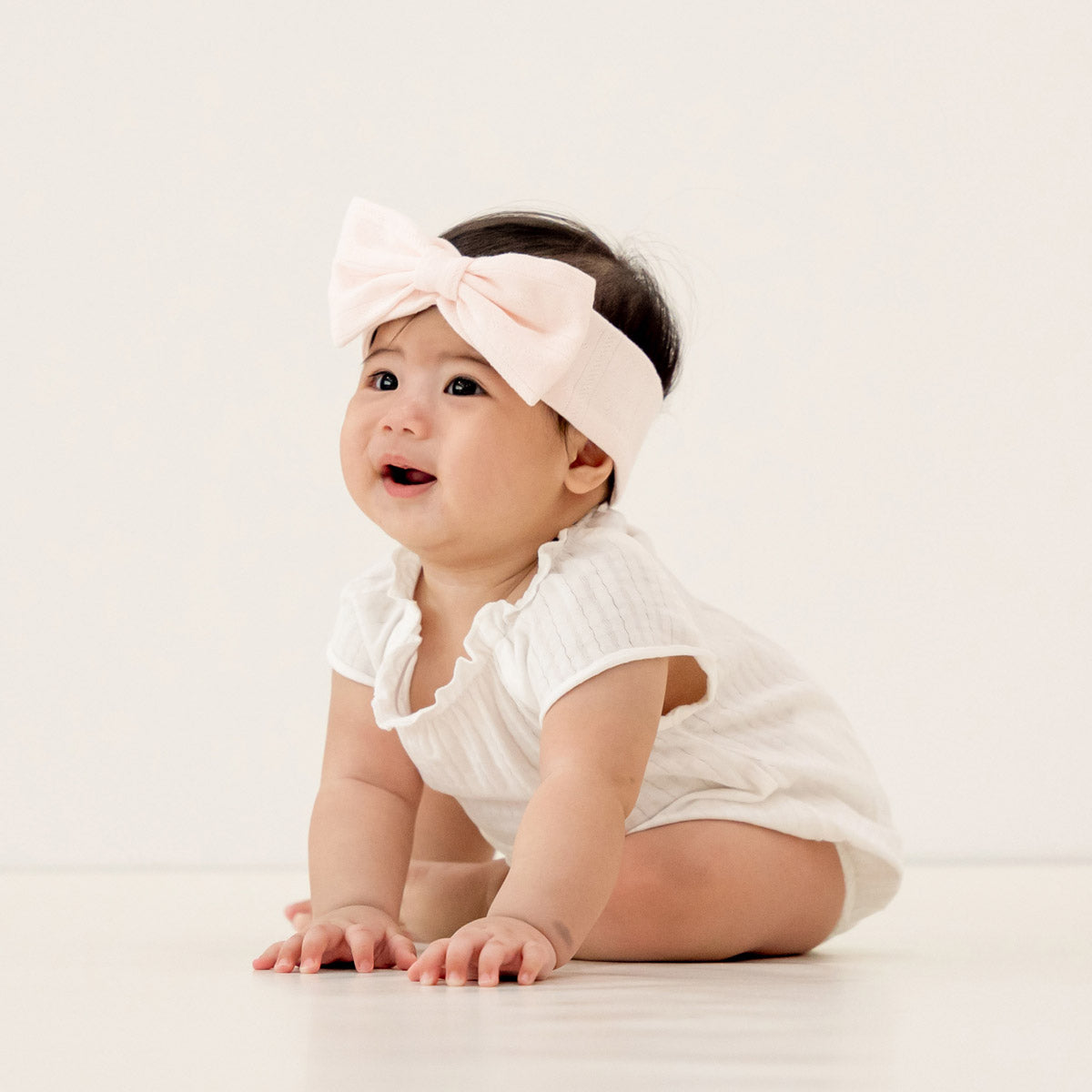 Baby Girl Bubble Romper in White Pointelle Cotton by Le Petit Society — image 4