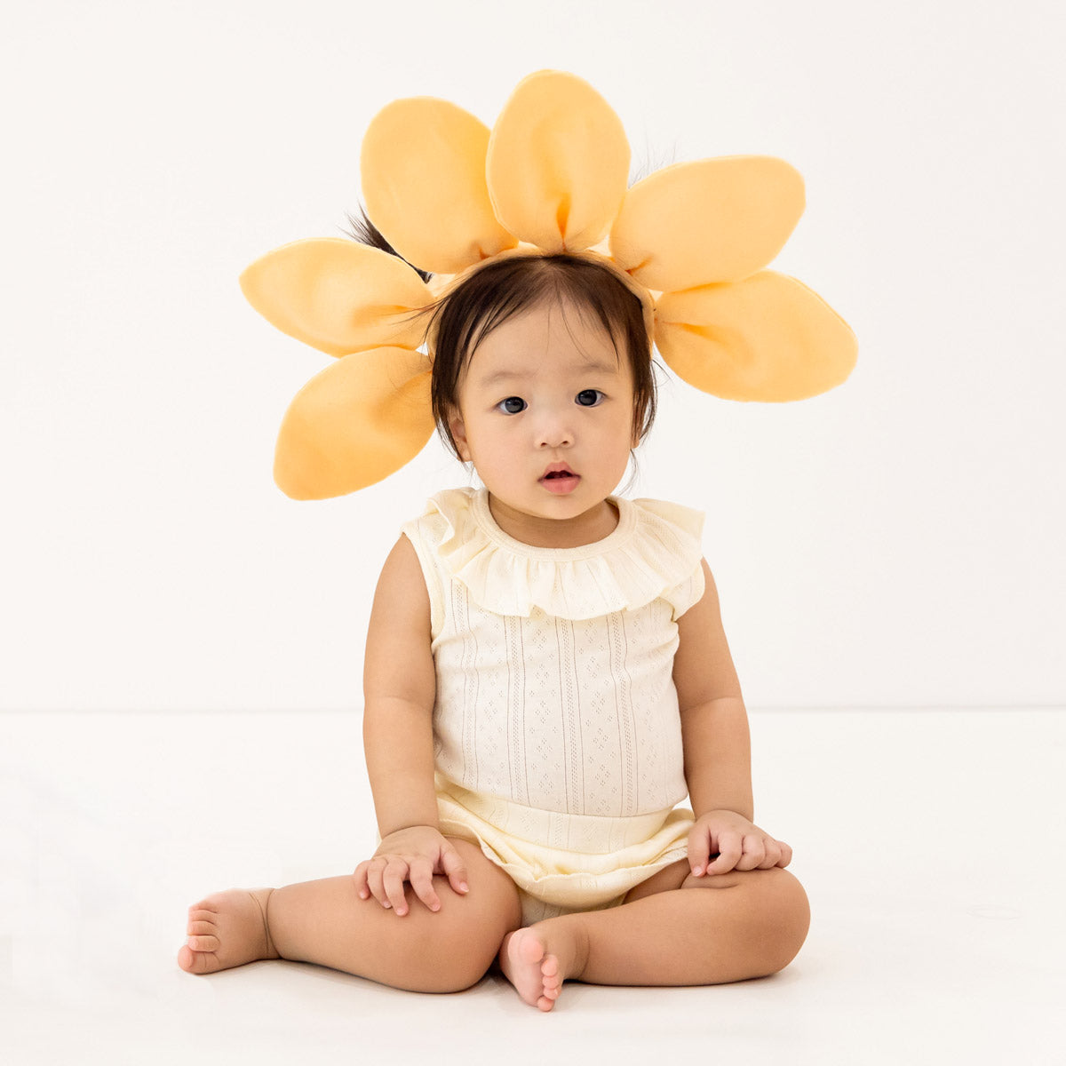 Baby Girl Ruffle Top in Cream Pointelle Cotton by Le Petit Society — image 4