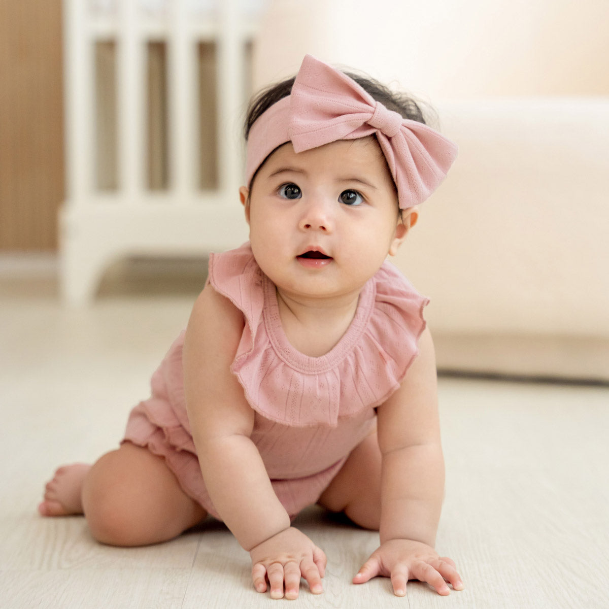 Baby Girl Ruffle Top in Plum Pointelle Cotton by Le Petit Society — image 6