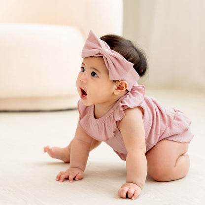 Baby Girl Ruffle Top in Plum Pointelle Cotton by Le Petit Society — image 7