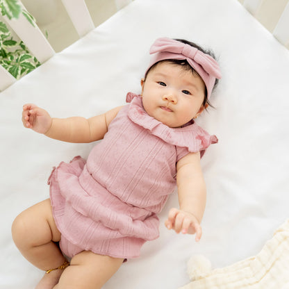 Baby Girl Ruffle Top in Plum Pointelle Cotton by Le Petit Society — image 9