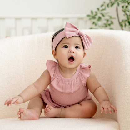 Baby Girl Ruffle Top in Plum Pointelle Cotton by Le Petit Society — image 10