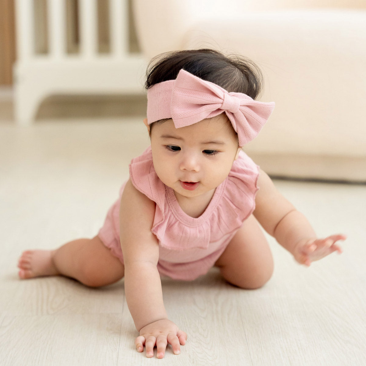 Baby Headband in Plum Pointelle Cotton by Le Petit Society — image 2