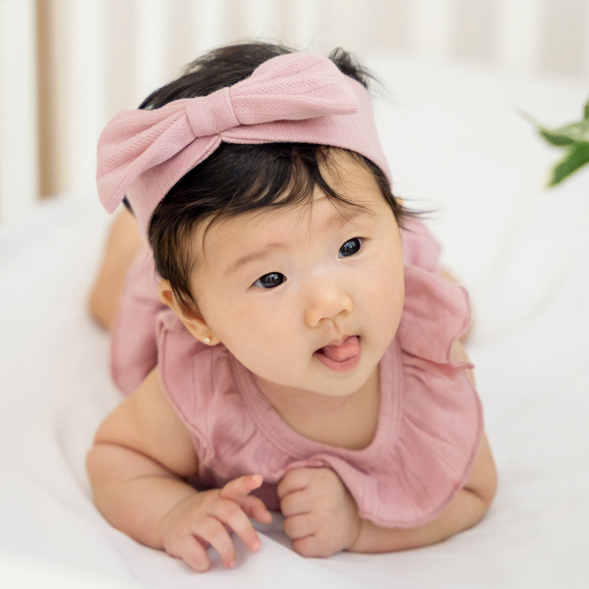 Baby Headband in Plum Pointelle Cotton by Le Petit Society — image 4