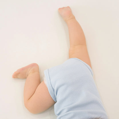 Baby Long Sleeve Romper in Baby Blue Waffle Jersey by Le Petit Society — image 3