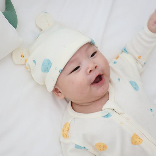 Baby Organic Bear Hat in Planets Print by Le Petit Society