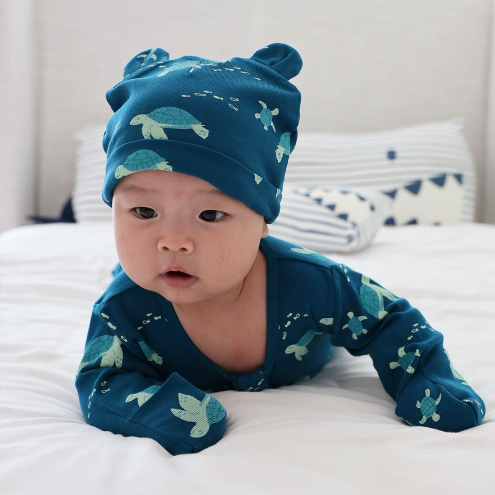 Baby Organic Bear Hat in Turtle Print by Le Petit Society — image 2