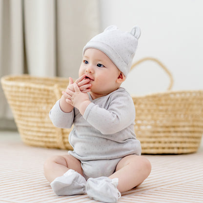 Baby Organic Long Sleeve Kimono Romper in Grey by Le Petit Society — image 14