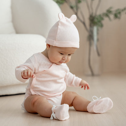 Baby Organic Long Sleeve Kimono Romper in Pink by Le Petit Society — image 6