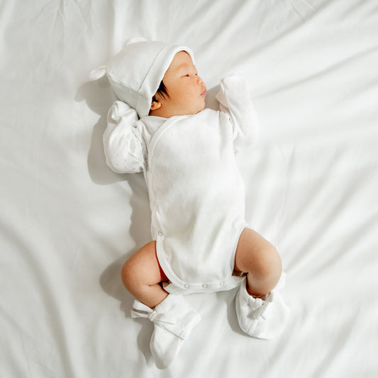 Baby Organic Long Sleeve Kimono Romper in White by Le Petit Society
