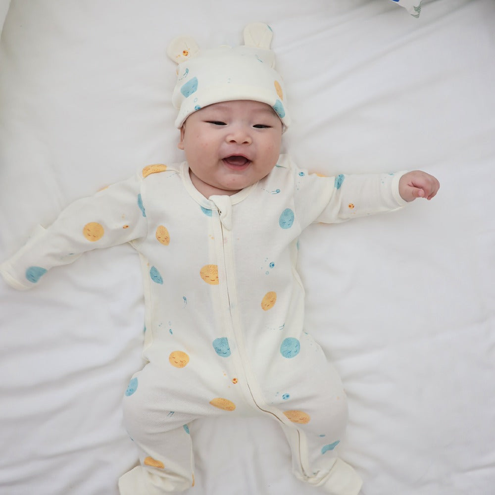 Baby Organic Zip Sleepsuit with Foldable Mittens & Footies in Planets by Le Petit Society — image 5