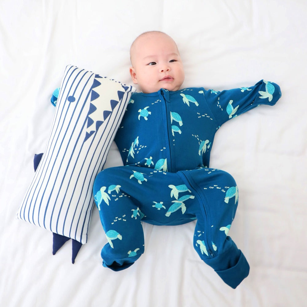 Baby Organic Zip Sleepsuit with Foldable Mittens & Footies in Turtle Print by Le Petit Society — image 8