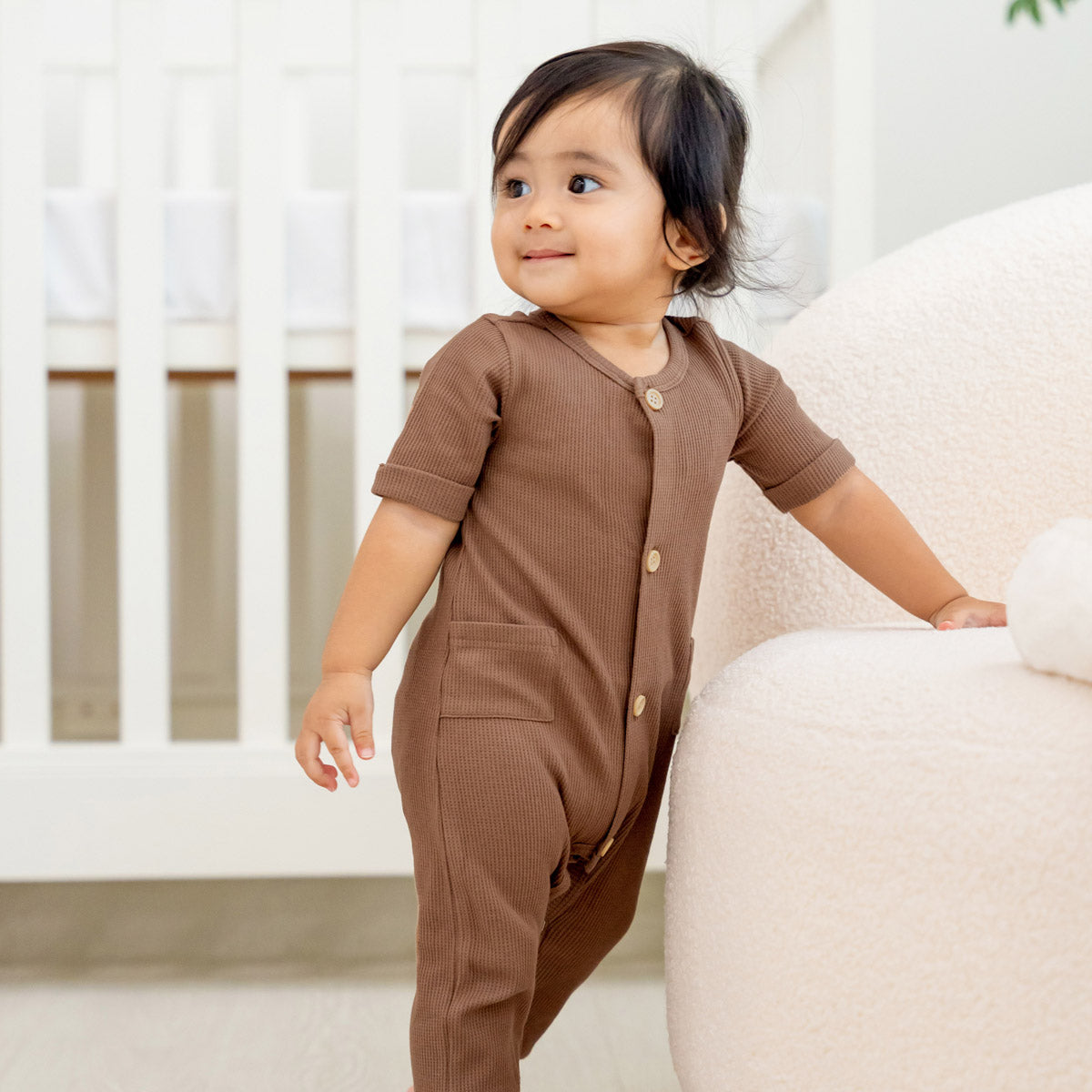 Baby Playsuit in Brown Waffle Jersey by Le Petit Society — image 3