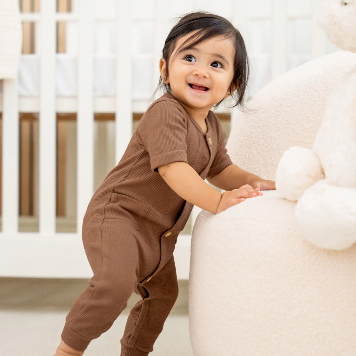 Baby Playsuit in Brown Waffle Jersey by Le Petit Society — image 7