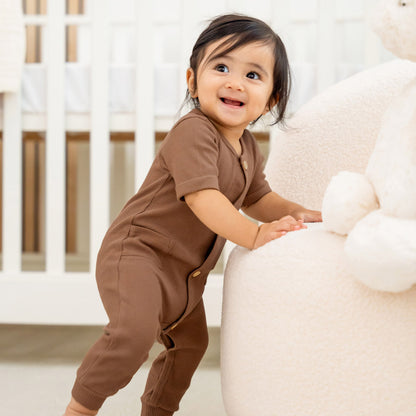 Baby Playsuit in Brown Waffle Jersey by Le Petit Society — image 7