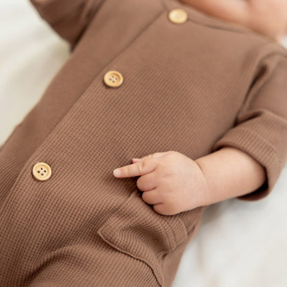 Baby Playsuit in Brown Waffle Jersey by Le Petit Society — image 5
