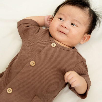 Baby Playsuit in Brown Waffle Jersey by Le Petit Society — image 9