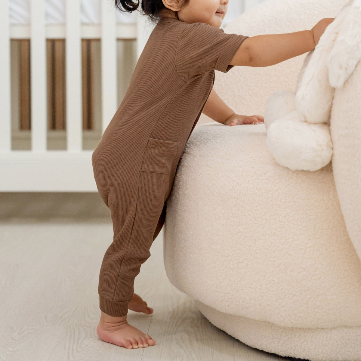 Baby Playsuit in Brown Waffle Jersey by Le Petit Society — image 4