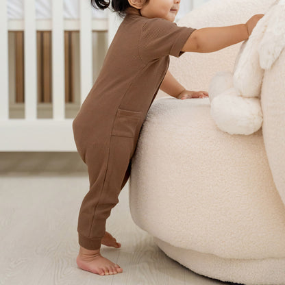 Baby Playsuit in Brown Waffle Jersey by Le Petit Society — image 4