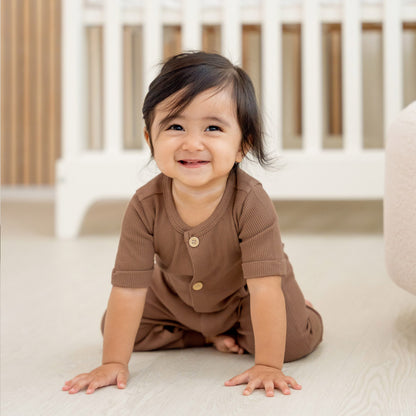 Baby Playsuit in Brown Waffle Jersey by Le Petit Society — image 8