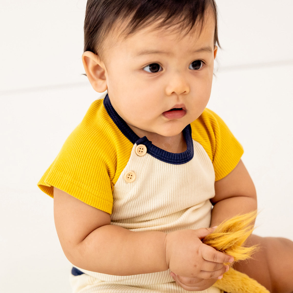 Baby Raglan Tee in Cream Waffle Jersey by Le Petit Society — image 4