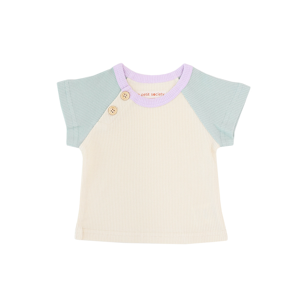 Baby Raglan Tee in Sage and Cream Waffle Jersey by Le Petit Society — image 2