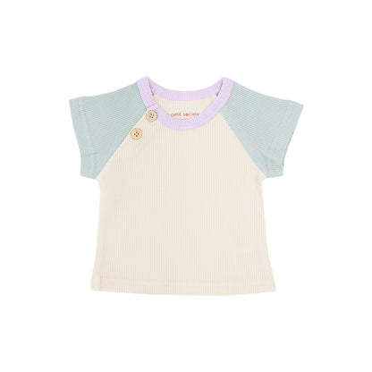 Baby Raglan Tee in Sage and Cream Waffle Jersey by Le Petit Society — image 5