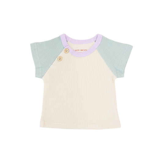 Baby Raglan Tee in Sage and Cream Waffle Jersey by Le Petit Society