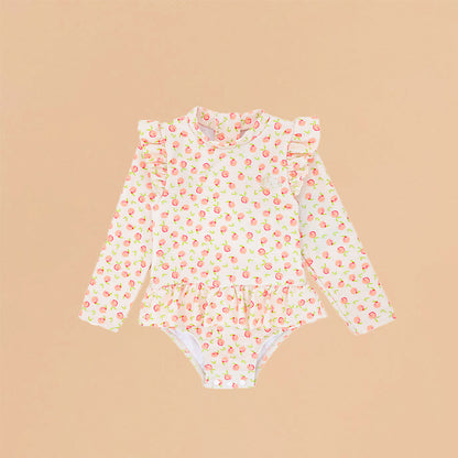 Baby Ruffle Swimsuit in Peach Print by Le Petit Society — image 7