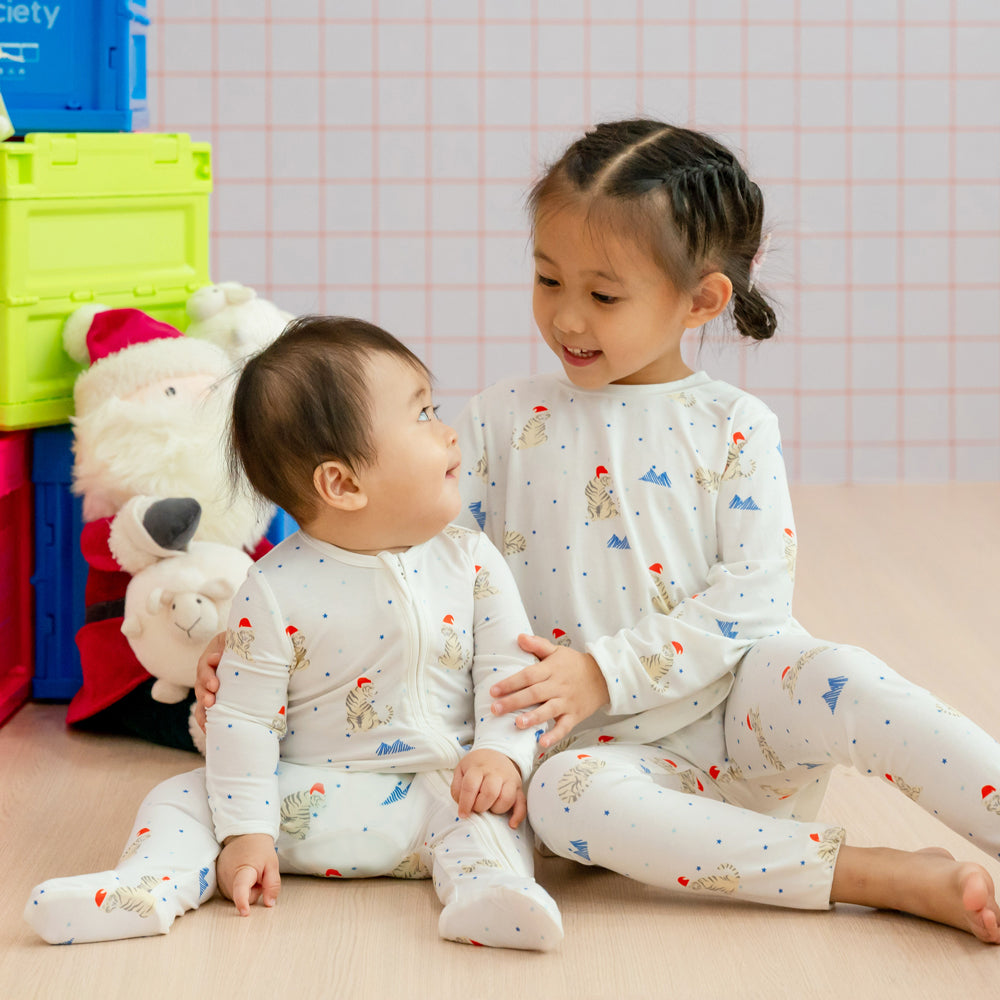 Baby Bamboo Sleepsuit in Snow Tiger Print by Le Petit Society — image 5