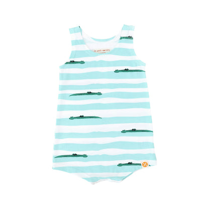 Made For Play - Baby Sleeveless Romper in Crocodile Print by Le Petit Society — image 4