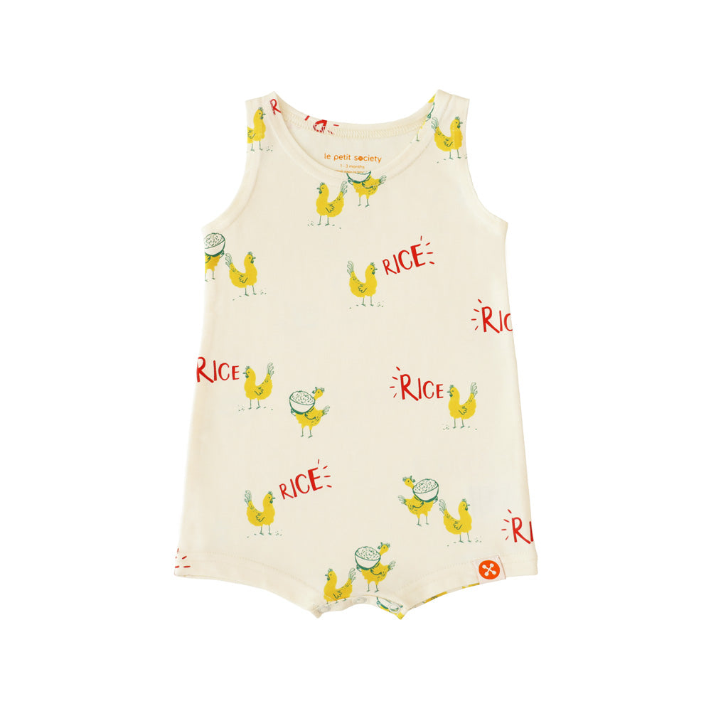 A Singapore Series - Baby Sleeveless Romper in Chicken Rice Print by Le Petit Society — image 3