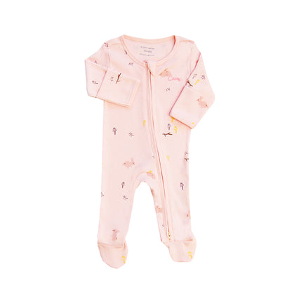 Baby Organic Zip Sleepsuit with Foldable Mittens & Footies in Pink Rabbit by Le Petit Society — image 15