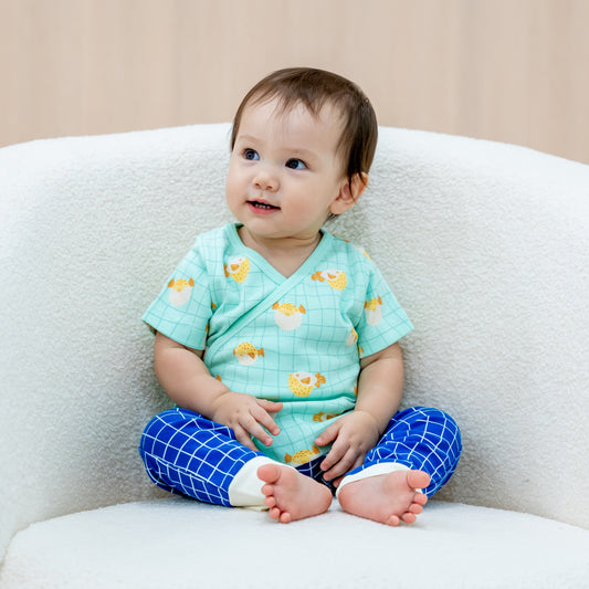 Baby Organic Short Sleeves Kimono Top in Puffer Fish Print by Le Petit Society