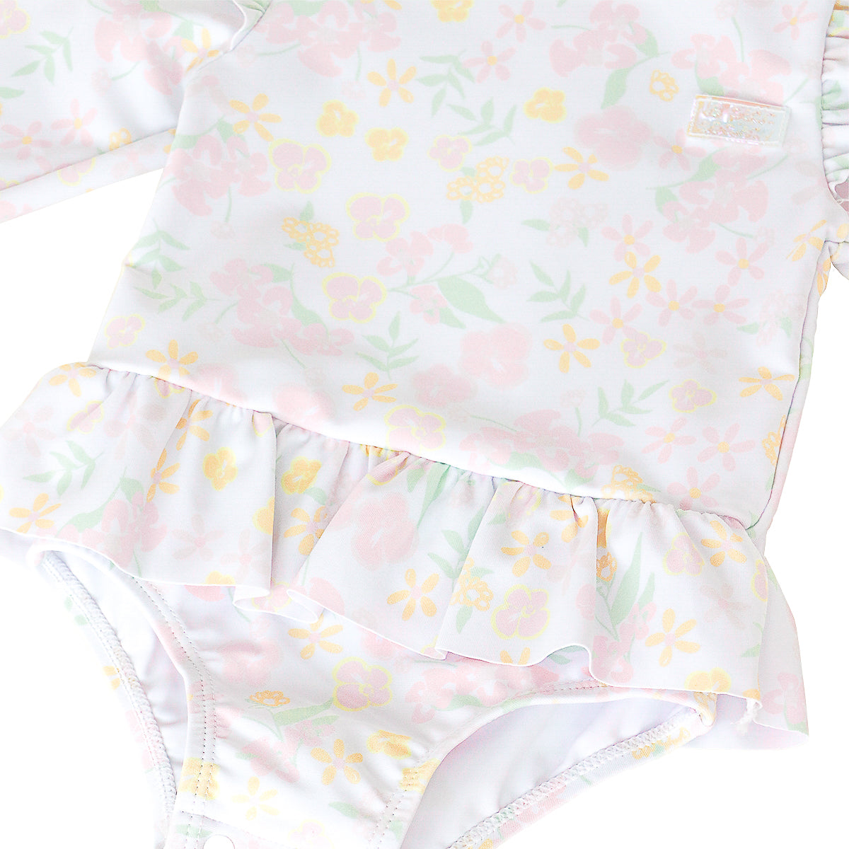 Baby Ruffle Swimsuit in Pastel Floral by Le Petit Society — image 4