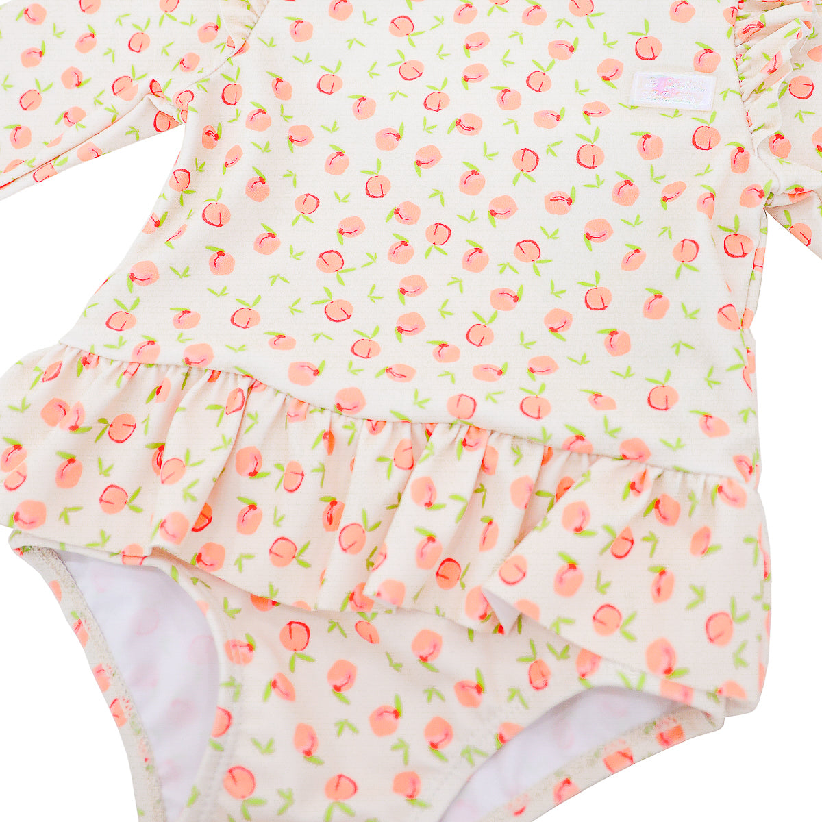 Baby Ruffle Swimsuit in Peach Print by Le Petit Society — image 4