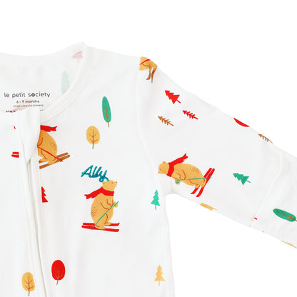 Baby Bamboo Sleepsuit in Ski Bear Print by Le Petit Society — image 4