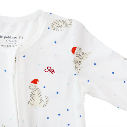 Baby Bamboo Sleepsuit in Snow Tiger Print by Le Petit Society — image 4