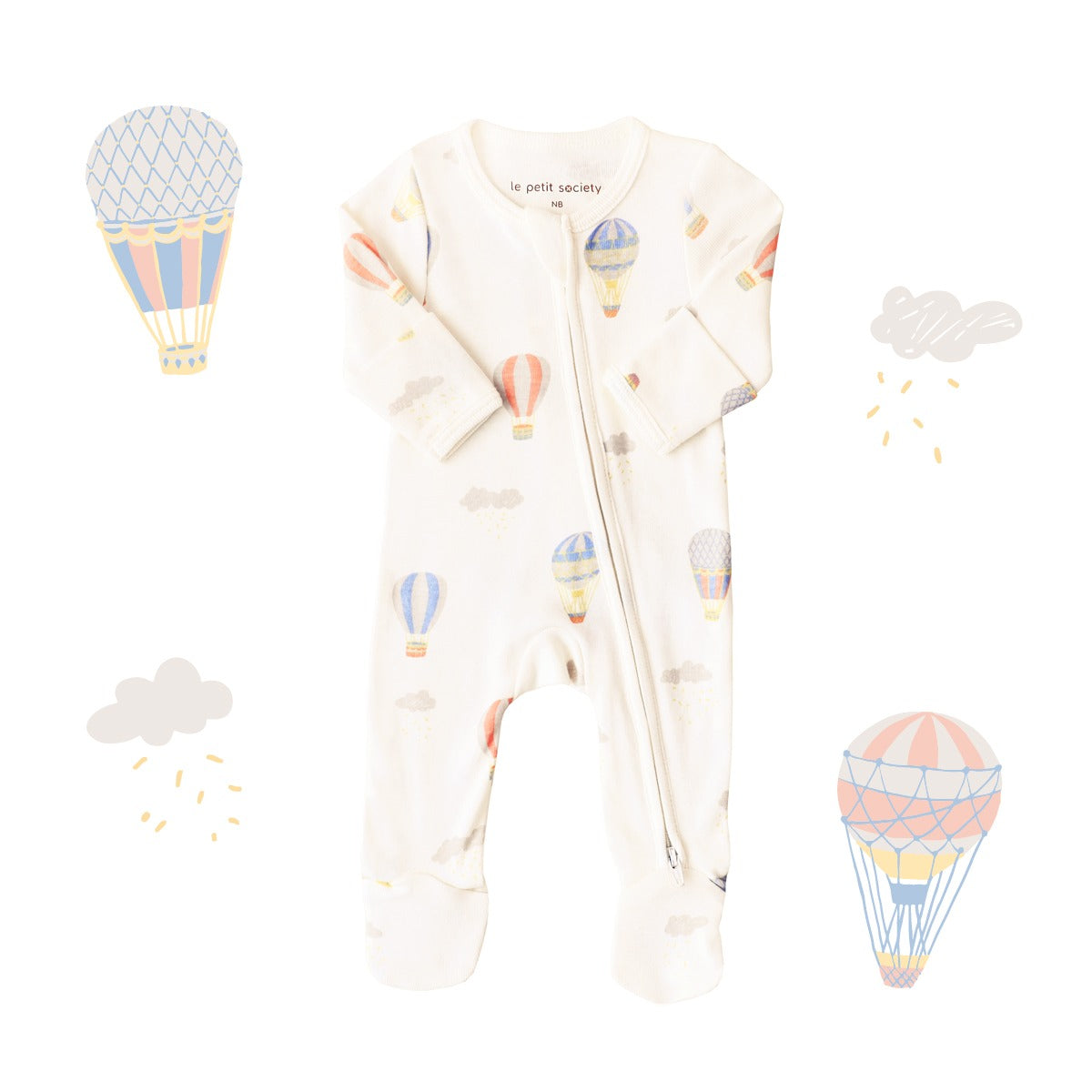 Baby Organic Zip Sleepsuit with Foldable Mittens & Footies in Hot Air Balloon Print by Le Petit Society — image 11