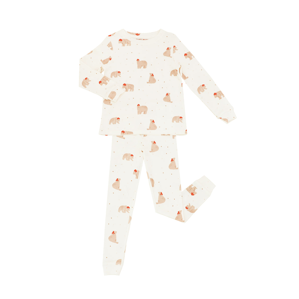 Kids Long Sleeve Organic Pyjamas Set in Christmas Bear Print (Personalisable) by Le Petit Society — image 7