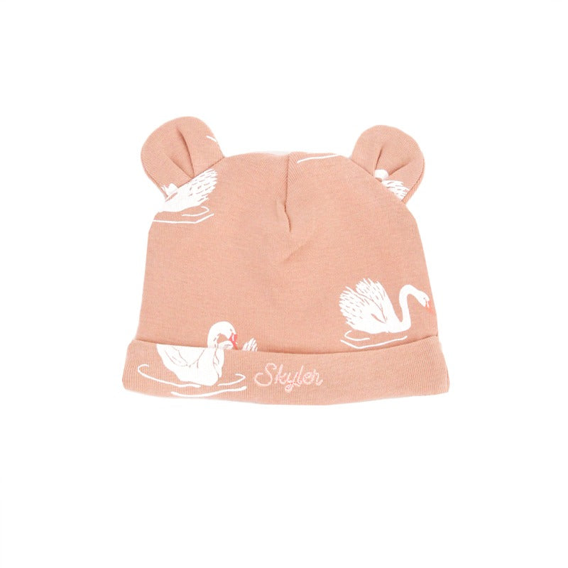 Baby Organic Bear Hat in Swan Print by Le Petit Society — image 3
